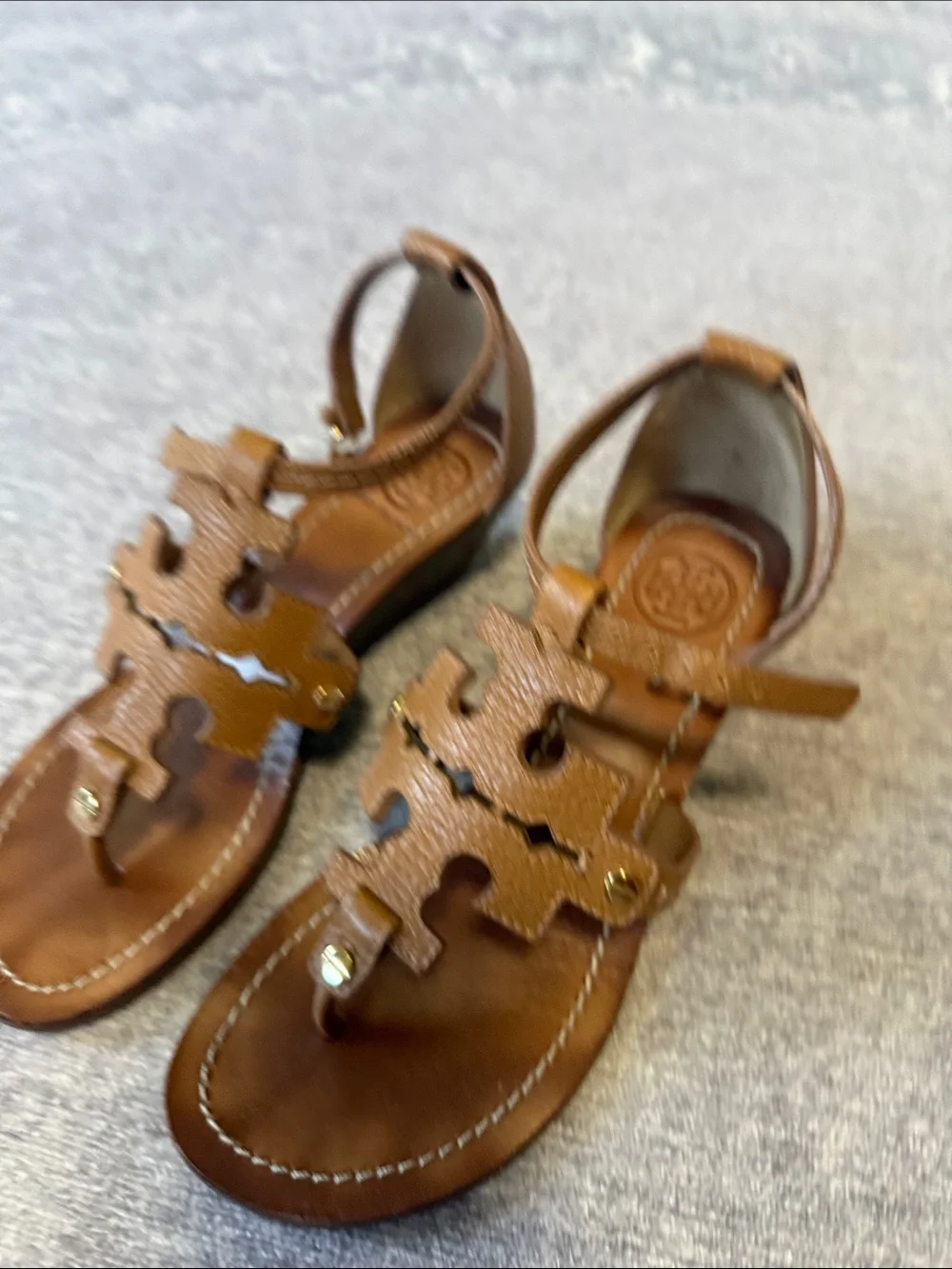 Tory Burch Brown Leather Logo T-Strap Sandals